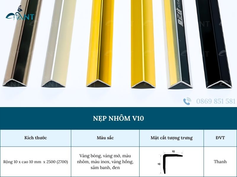 Nẹp nhôm V 10mm
