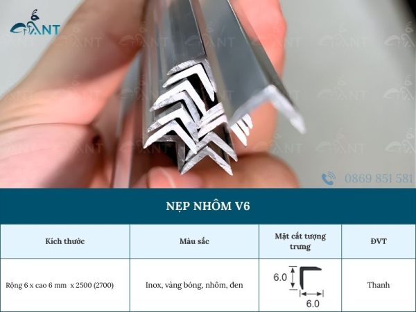 Nẹp nhôm V6 mm