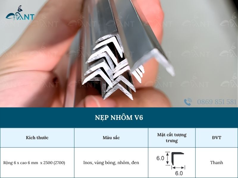Nẹp nhôm V6 mm
