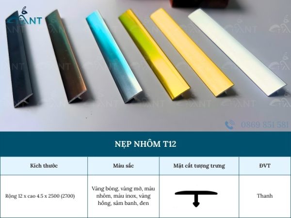Nẹp nhôm chữ T12 mm