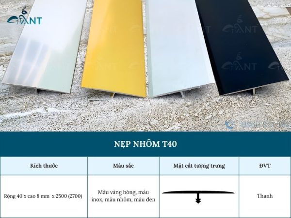 Nẹp nhôm chữ T40 mm