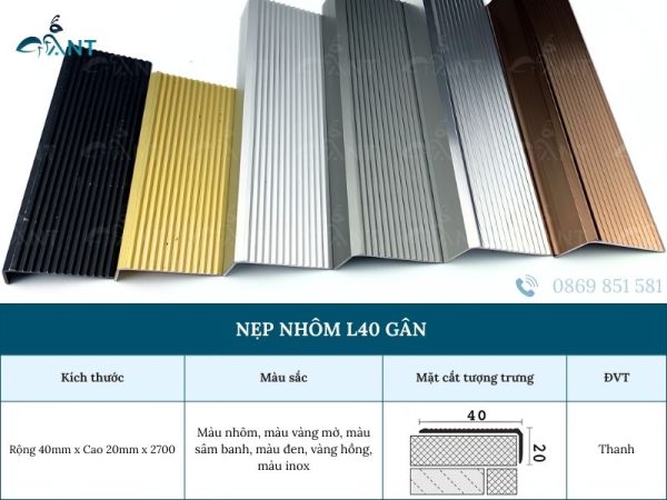 Nẹp nhôm L40 gân