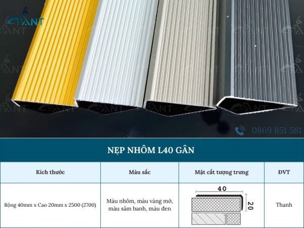 Nẹp nhôm L40 gân