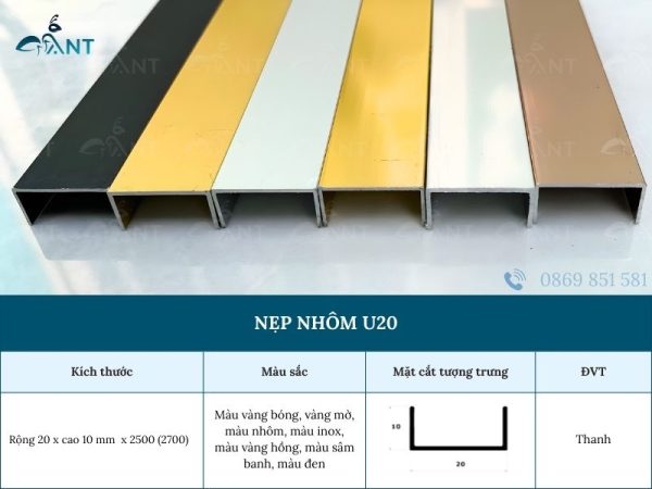 Nẹp nhôm U20