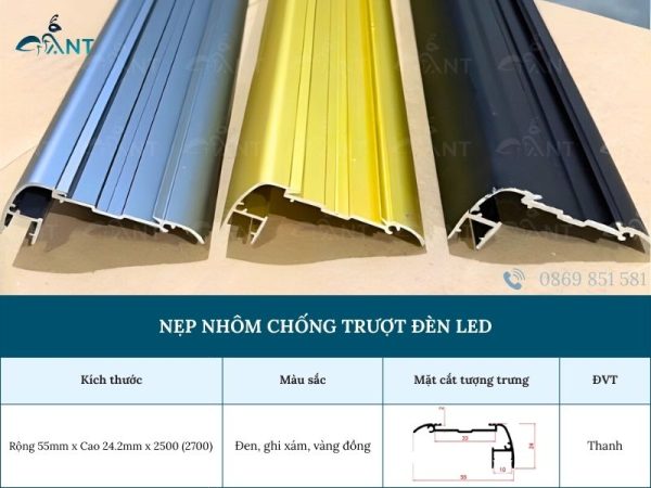 Nẹp Nhôm Chống Trượt Đèn LED