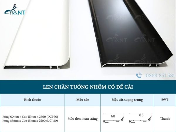 Len Chân Tường Nhôm Có Đế Cài