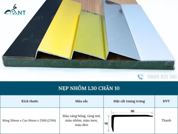 Nẹp nhôm L30 chân 10