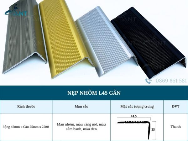 Nẹp nhôm L45 gân