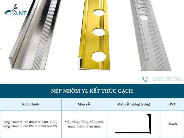 Nẹp nhôm YL kết thúc gạch 