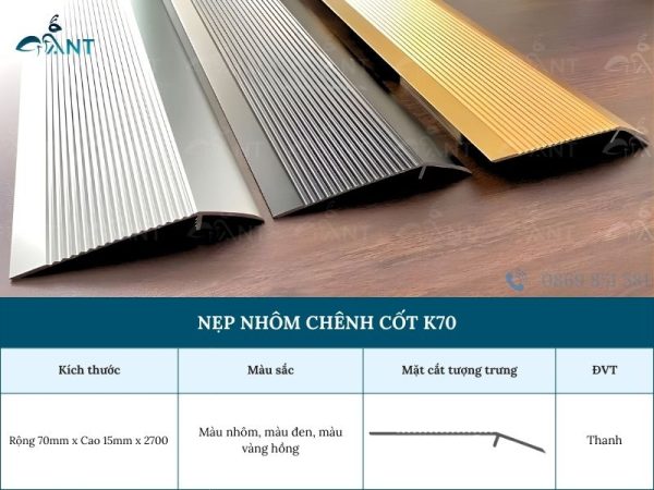 Nẹp Nhôm Chênh Cốt K70