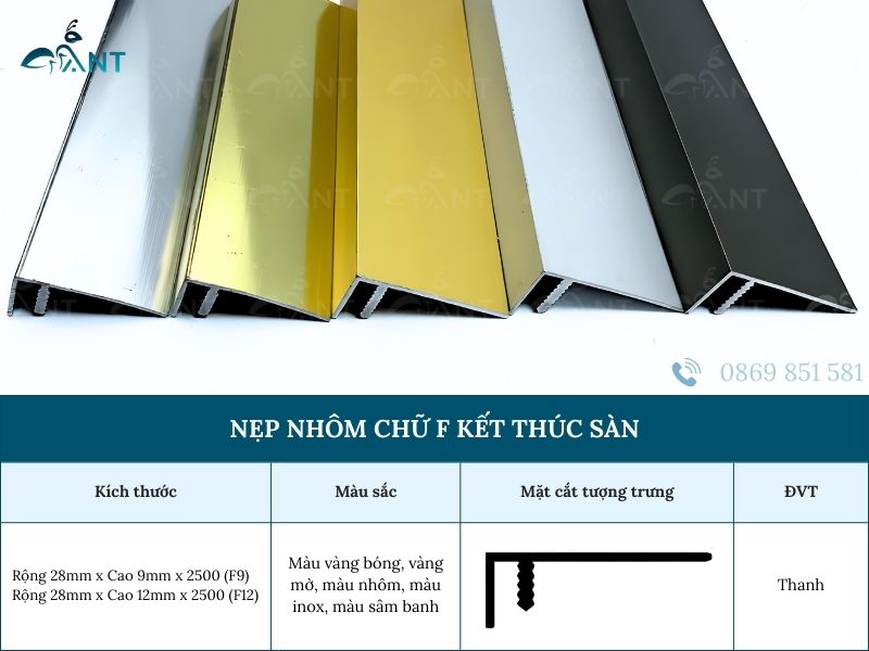 Nẹp Nhôm Chữ F Kết Thúc Sàn