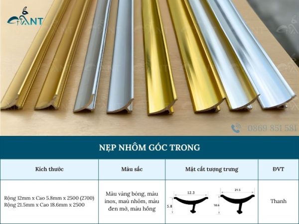 Nẹp Nhôm Góc Trong