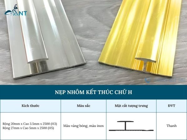 Nẹp Nhôm Kết Thúc Chữ H
