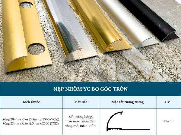 Nẹp nhôm YC bo góc tròn