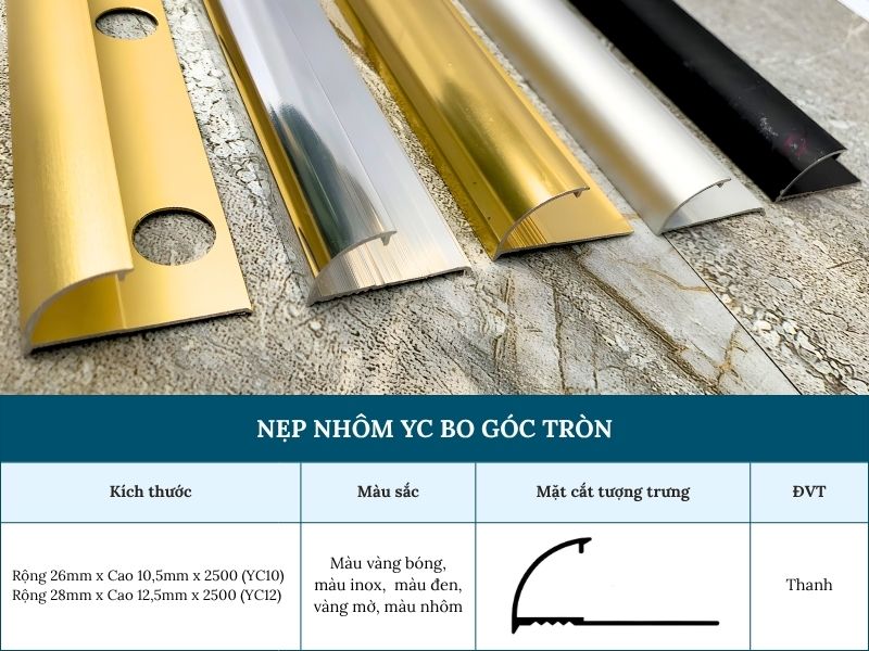 Nẹp nhôm YC bo góc tròn