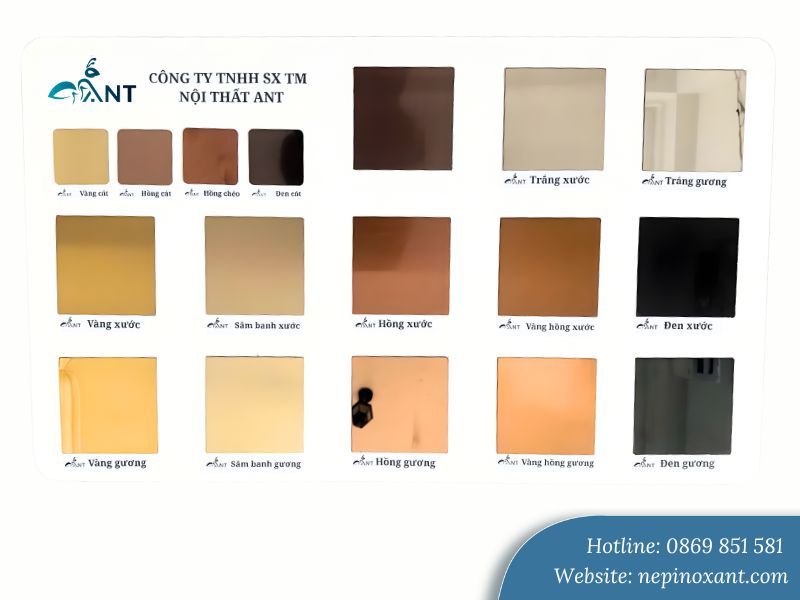 Bảng màu nẹp vuông inox 304 sẵn có tại kho